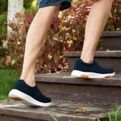 Chaussures de marche orthopédiques OrthoComfoot pour hommes avec soutien de la voûte plantaire : mocassins à enfiler en cuir sué